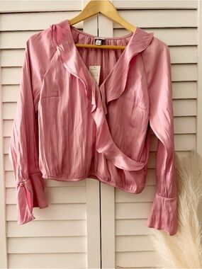a new day Pink Ruffle Front Long Sleeve Blouse